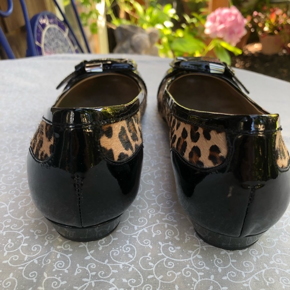 Franco Sarto Leopard Cap Toe Leather Ballet Flats with Buckle - Picture 6 of 11